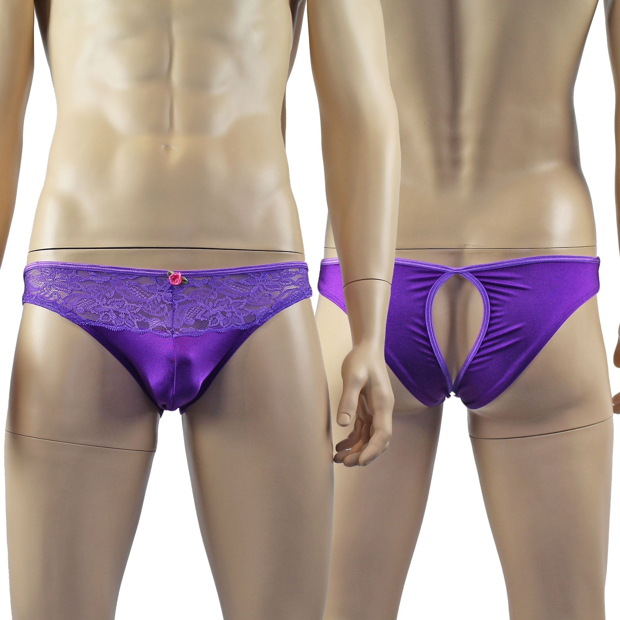SALE - Male Penny Lace & Spandex OPEN BACK Capri Brief Purple