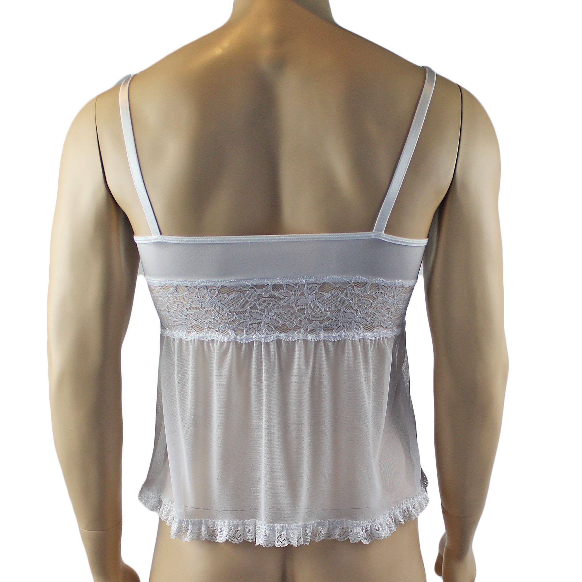 SALE - Male Romance Stretch Spandex Mini Babydoll Camisole for Lingerie Men White
