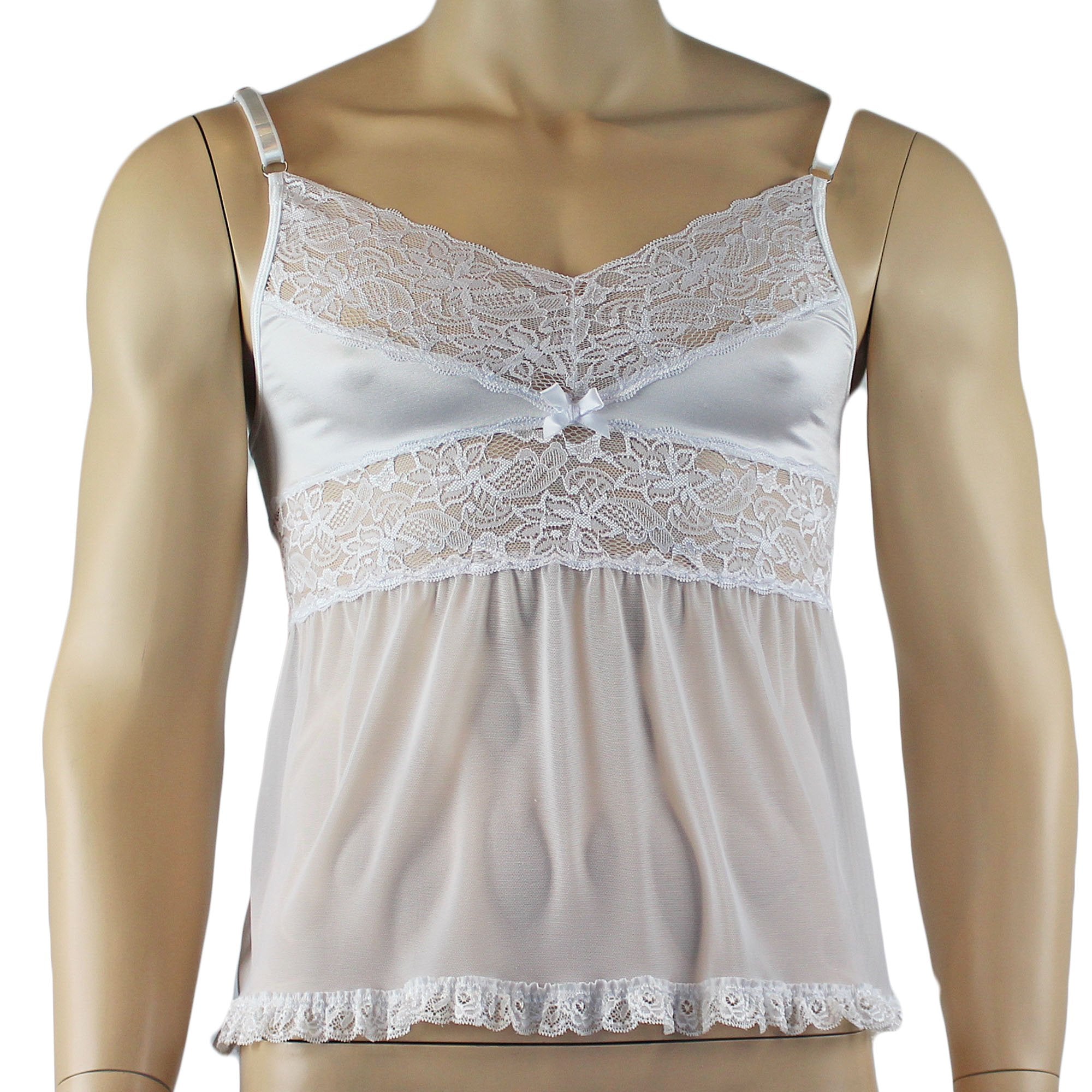 SALE - Male Romance Stretch Spandex Mini Babydoll Camisole for Lingerie Men White