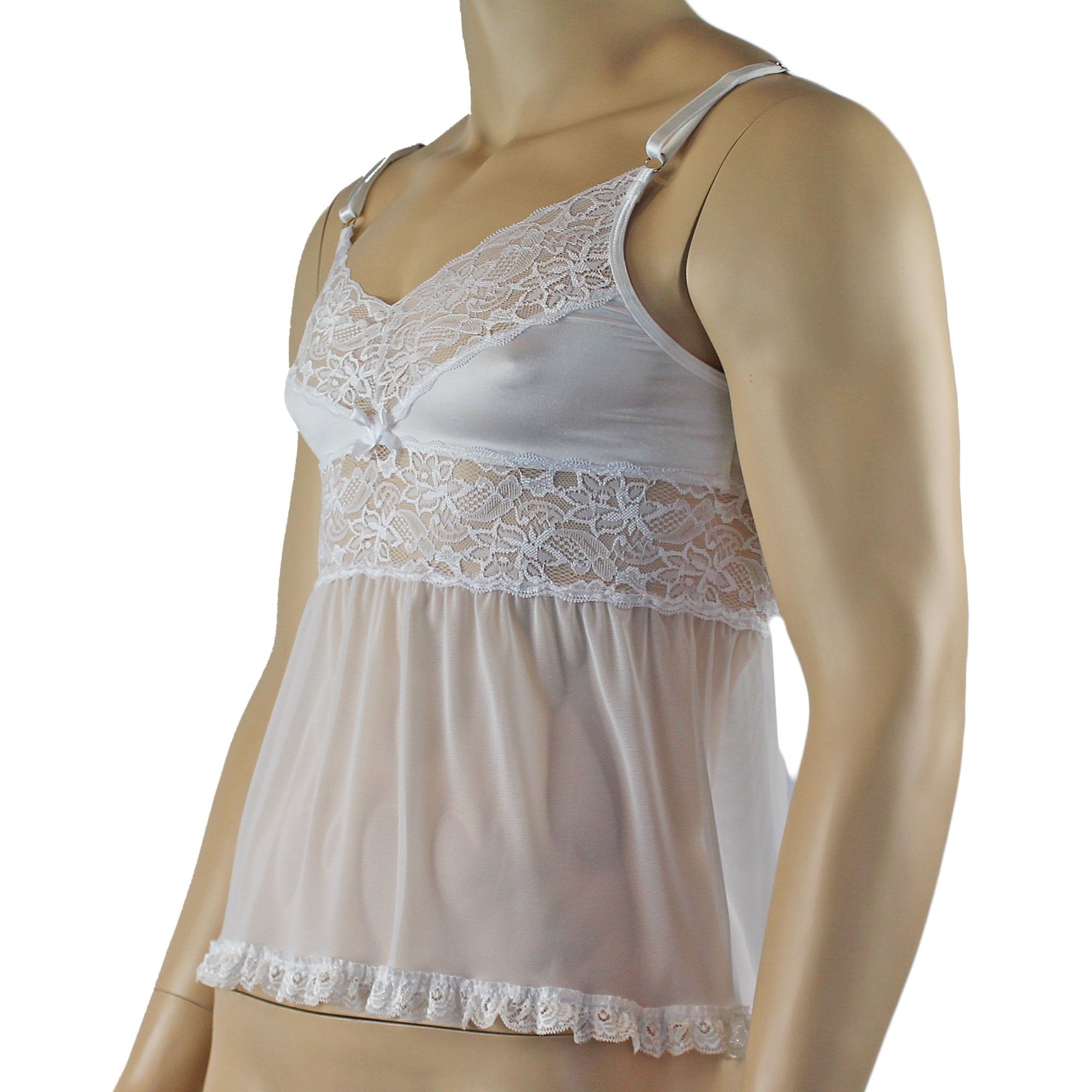 SALE - Male Romance Stretch Spandex Mini Babydoll Camisole for Lingerie Men White