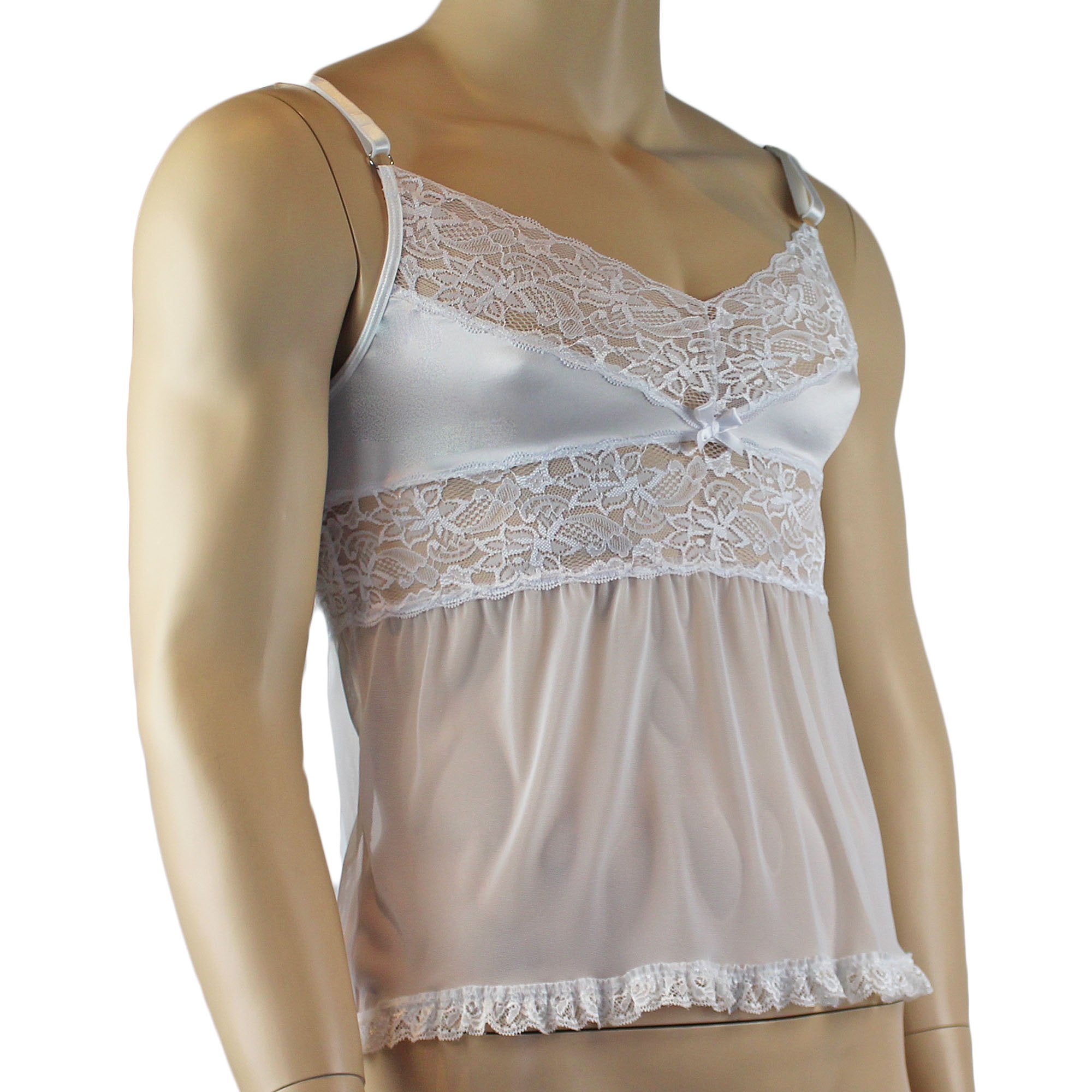 SALE - Male Romance Stretch Spandex Mini Babydoll Camisole for Lingerie Men White