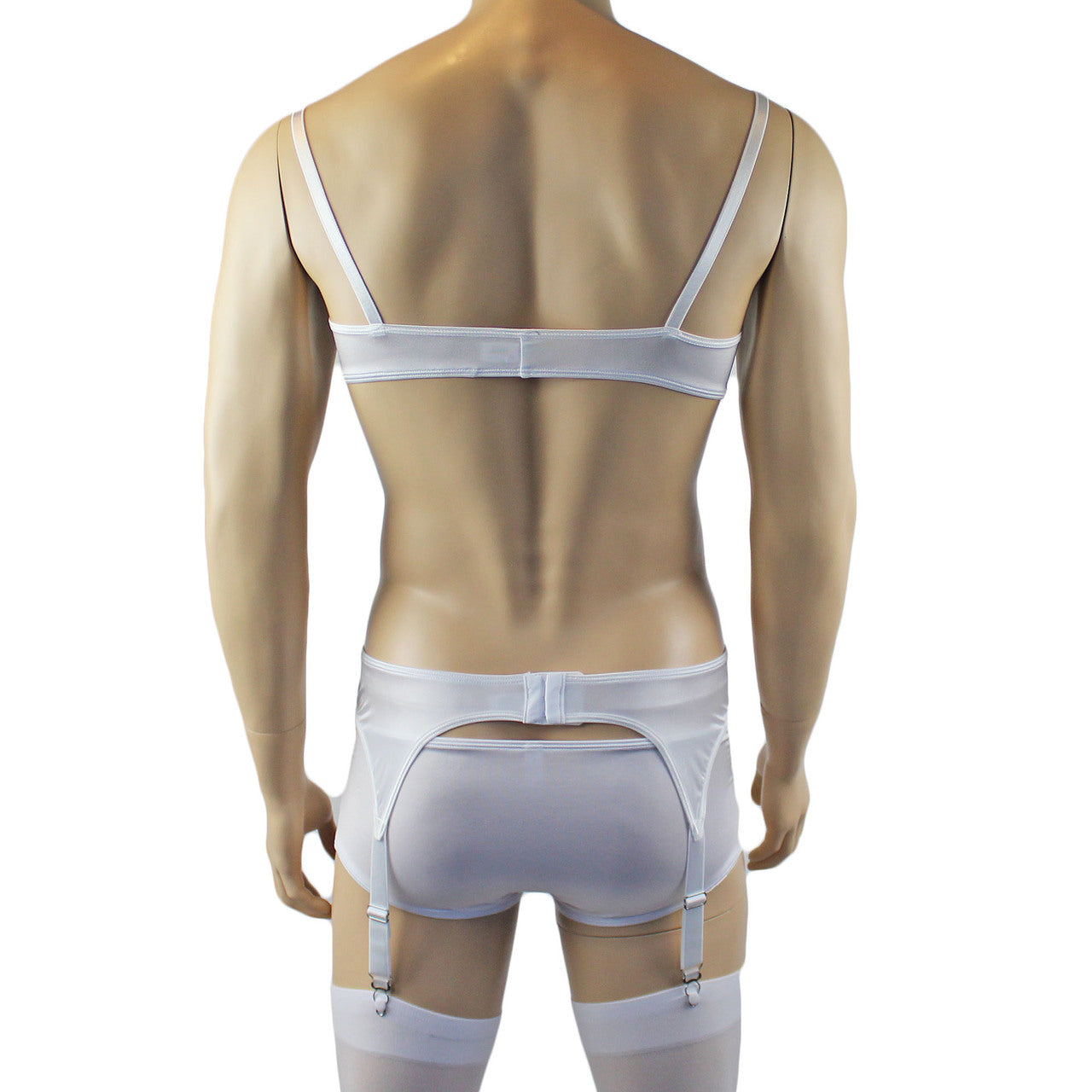 Male Romance Stretch Spandex Bra, Briefs & Garterbelt (white plus other colours)