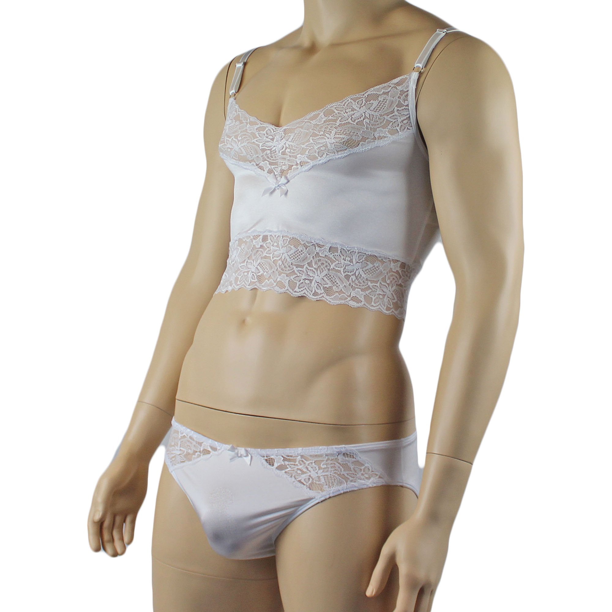 Male Romance Stretch Spandex Camisole Top & Brief for Lingerie Men White or Black