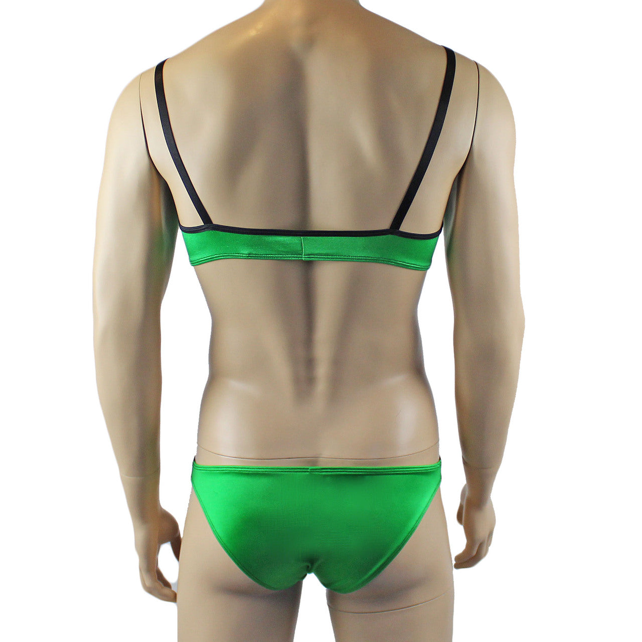 Mens Risque Bra Top and Bikini Brief (green and black plus other colours)