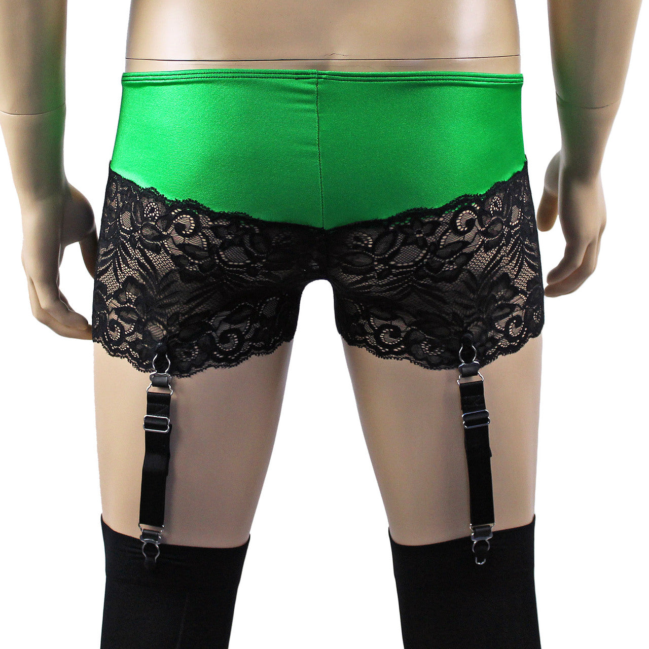 Mens Risque Boxer Briefs with Detachable Garters (green and black plus other colours)