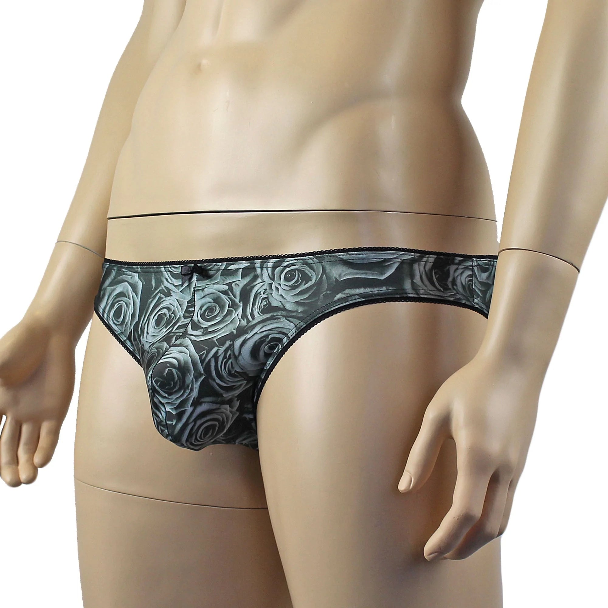 SALE - Mens Roses Stretch Spandex Panty Brief with Decorative Pico Elastic Grey