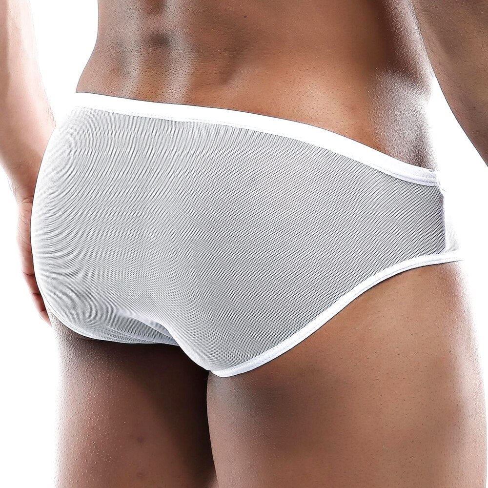 SALE - Mens Sheer Mesh & Lace Pouch Bikini Brief White