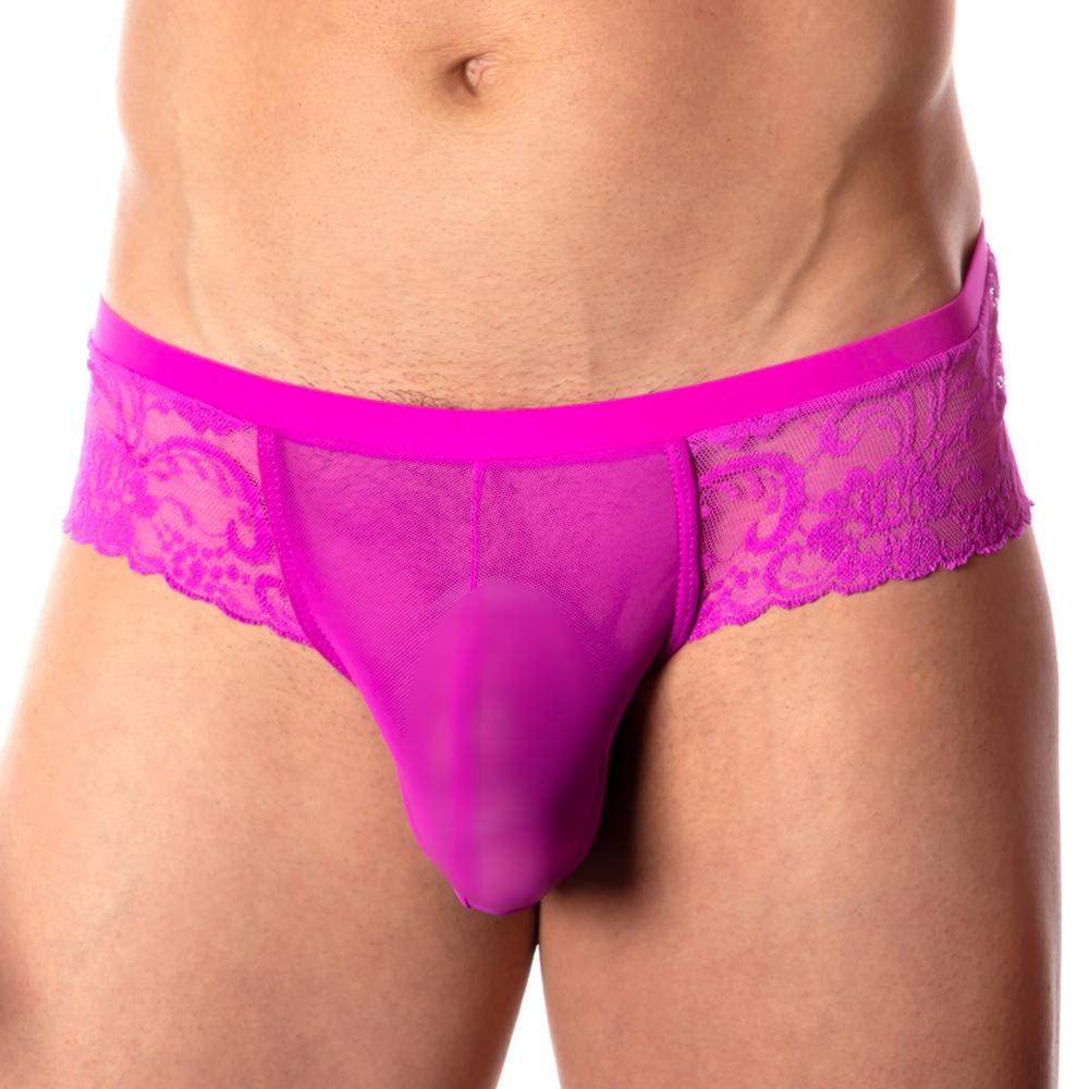 SALE - Secret Male Orlaya Sheer Mesh and Floral Lace Bikini Fuchsia