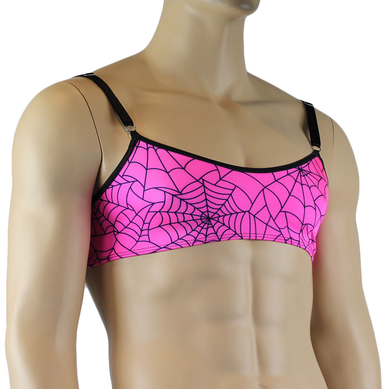 Mens Halloween Spooky Spider Web Bra Top (pink & lime colours)