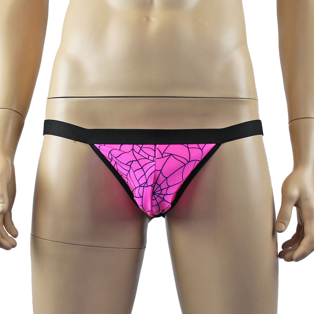 Mens Halloween Spooky Spider Web Mini Jock Strap with Band (lime & pink colours)