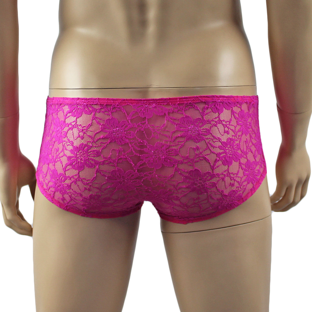 Mens Lingerie Stretch Lace Male Panty Bikini Brief (neon pink plus other colours)