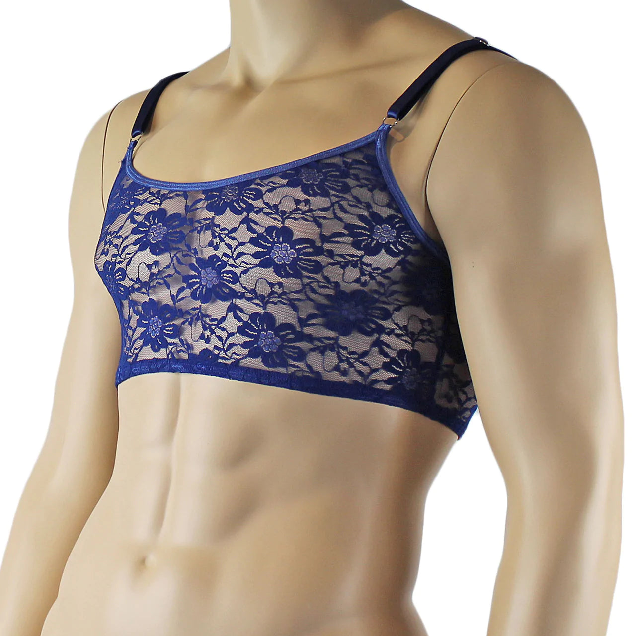 Mens Lace Crop Bra Top Camisole Black Male Lingerie (navy plus other colours)
