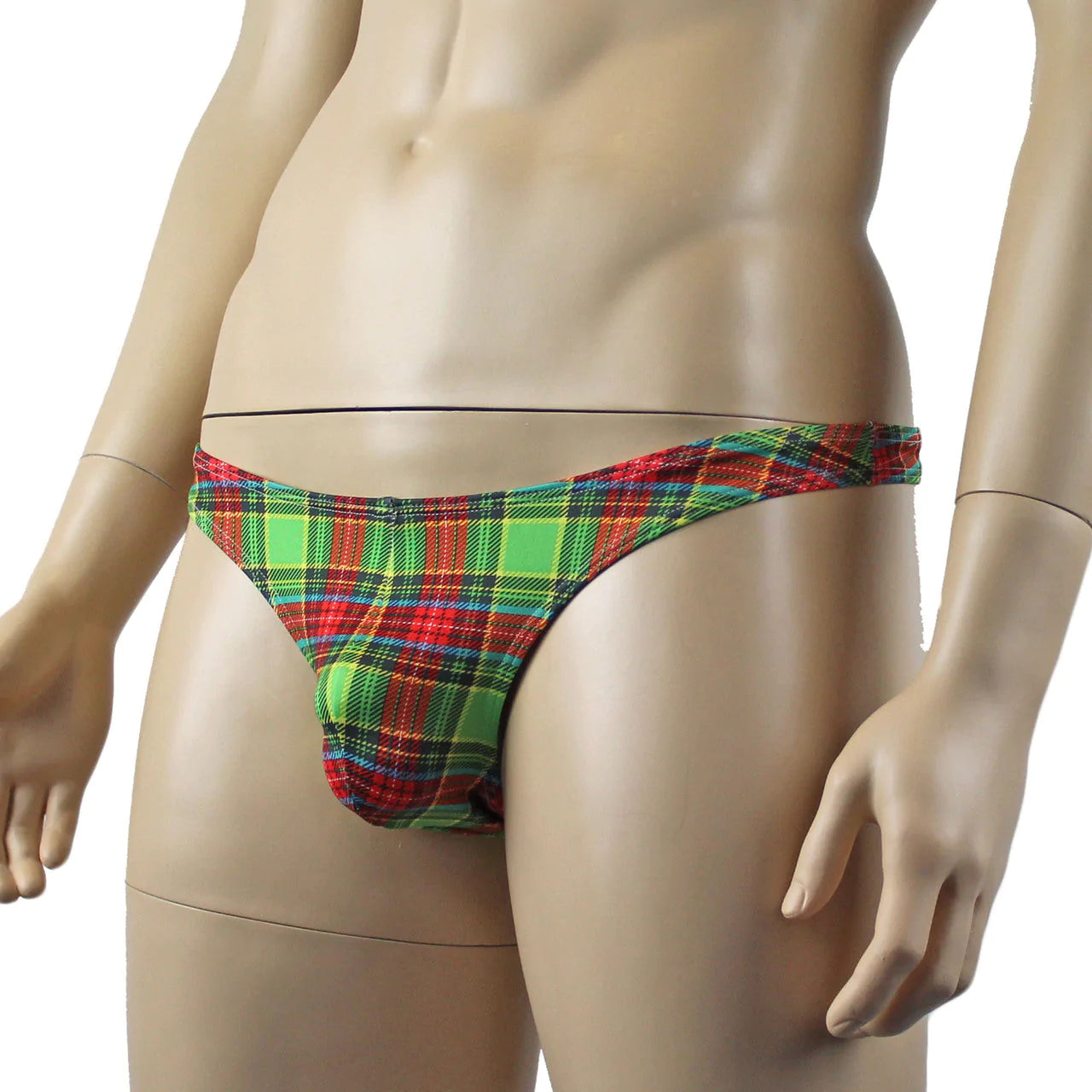 SALE - Mens Plaid Tartan Sexy Mini Thong Green and Red