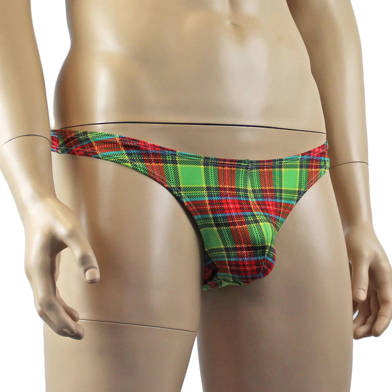 SALE - Mens Plaid Tartan Sexy Mini Thong Green and Red