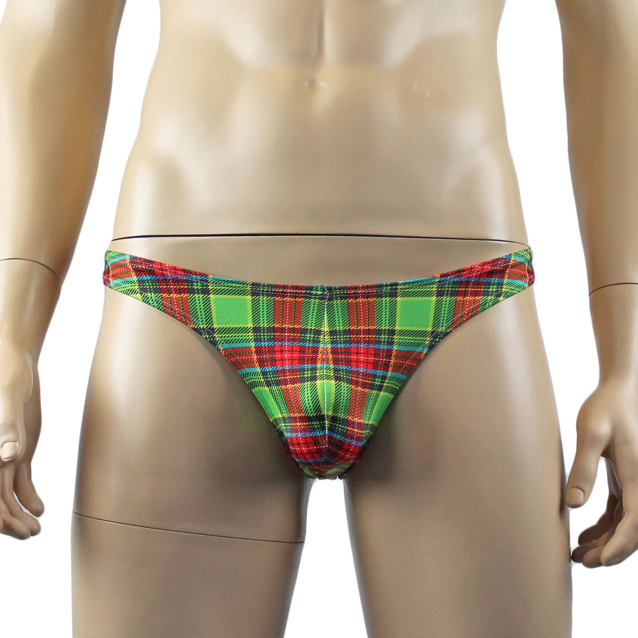 SALE - Mens Plaid Tartan Sexy Mini Thong Green and Red