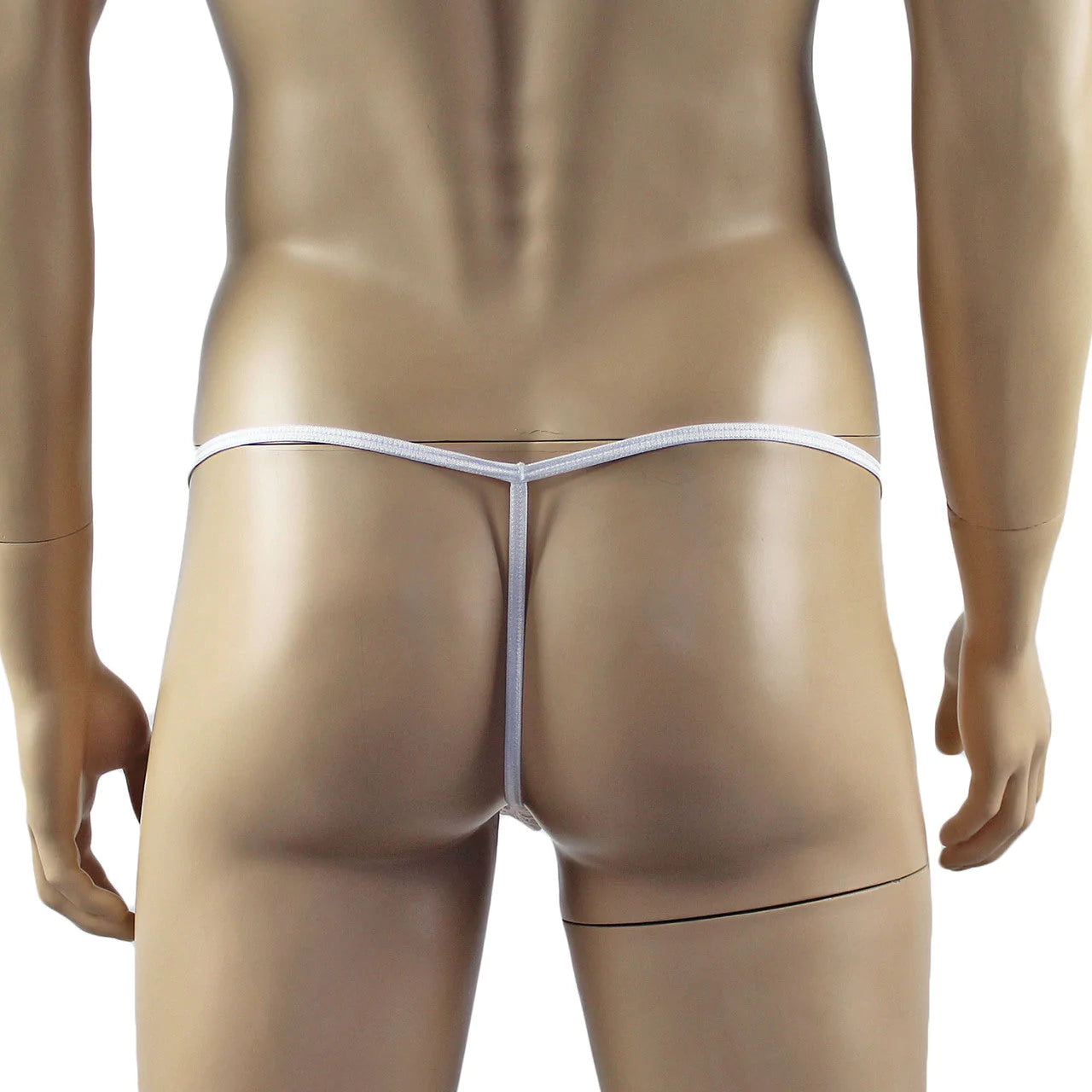 SALE - Mens Tease Circle Lace Pouch G string with Cute Bow Front White