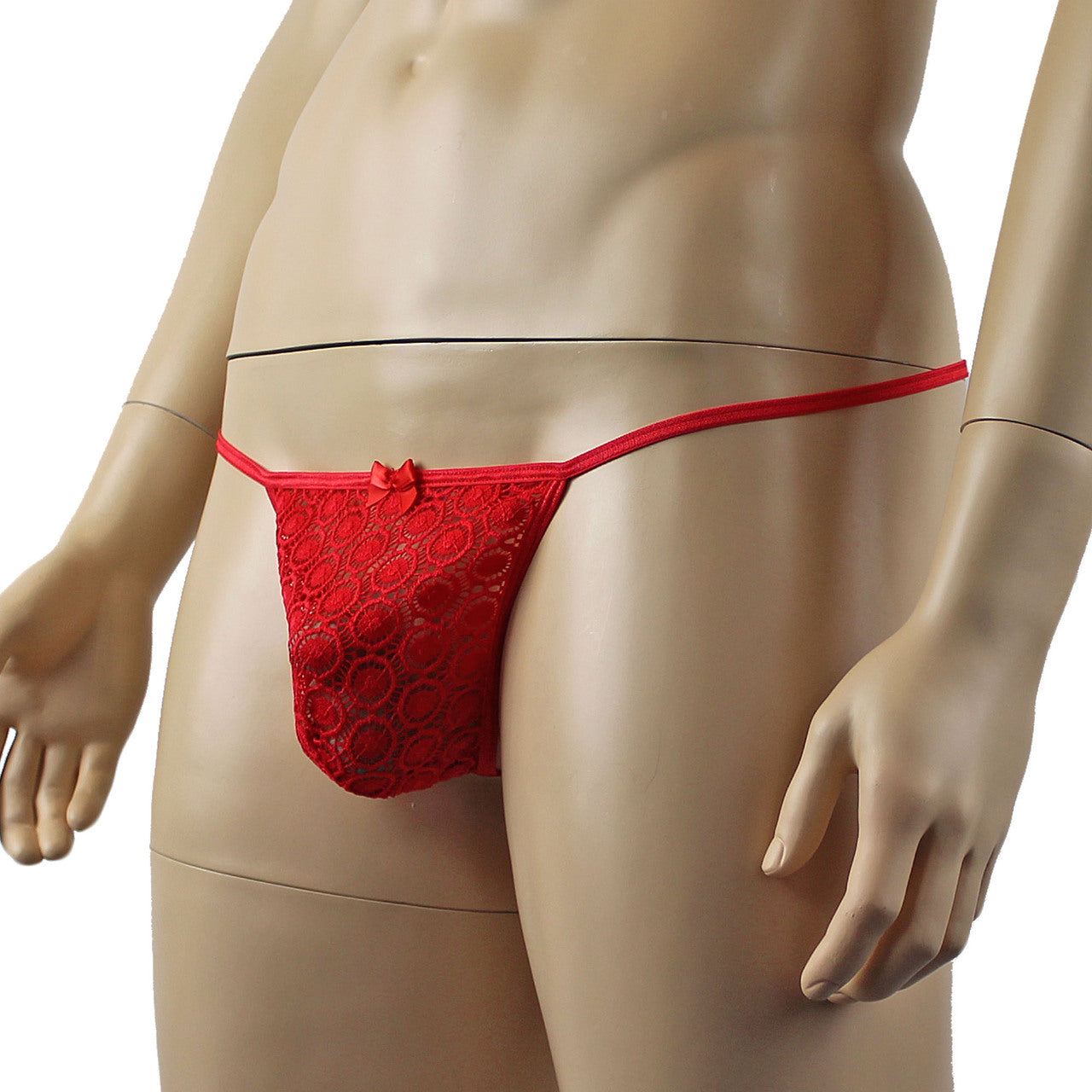 Mens Circle Lace Pouch G string with Cute Bow Front (red plus other colours)