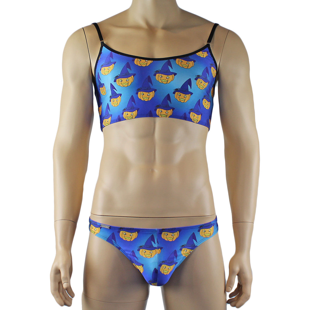 Mens Halloween Witches Pumpkin Face Camisole Top and Thong
