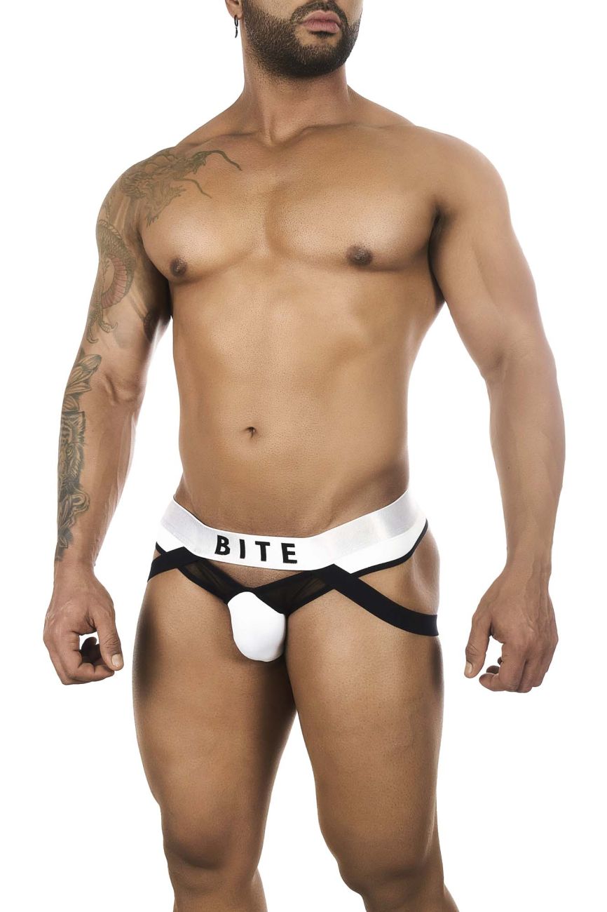 BiteWear BW2023108 Tuxedo Banana Jockstrap White Black