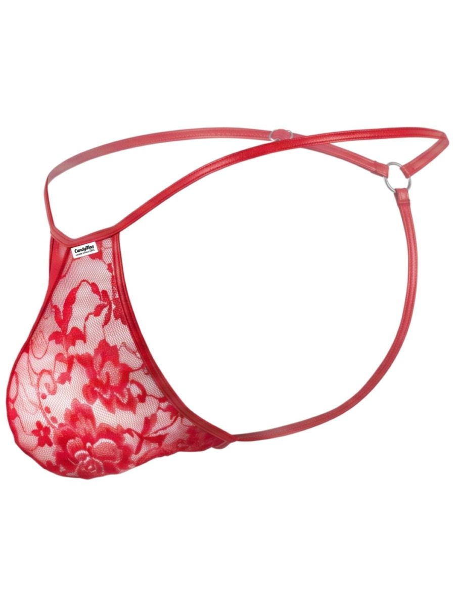 CandyMan 95007 Mens Intimate Sheer Lace Mini Thongs Red