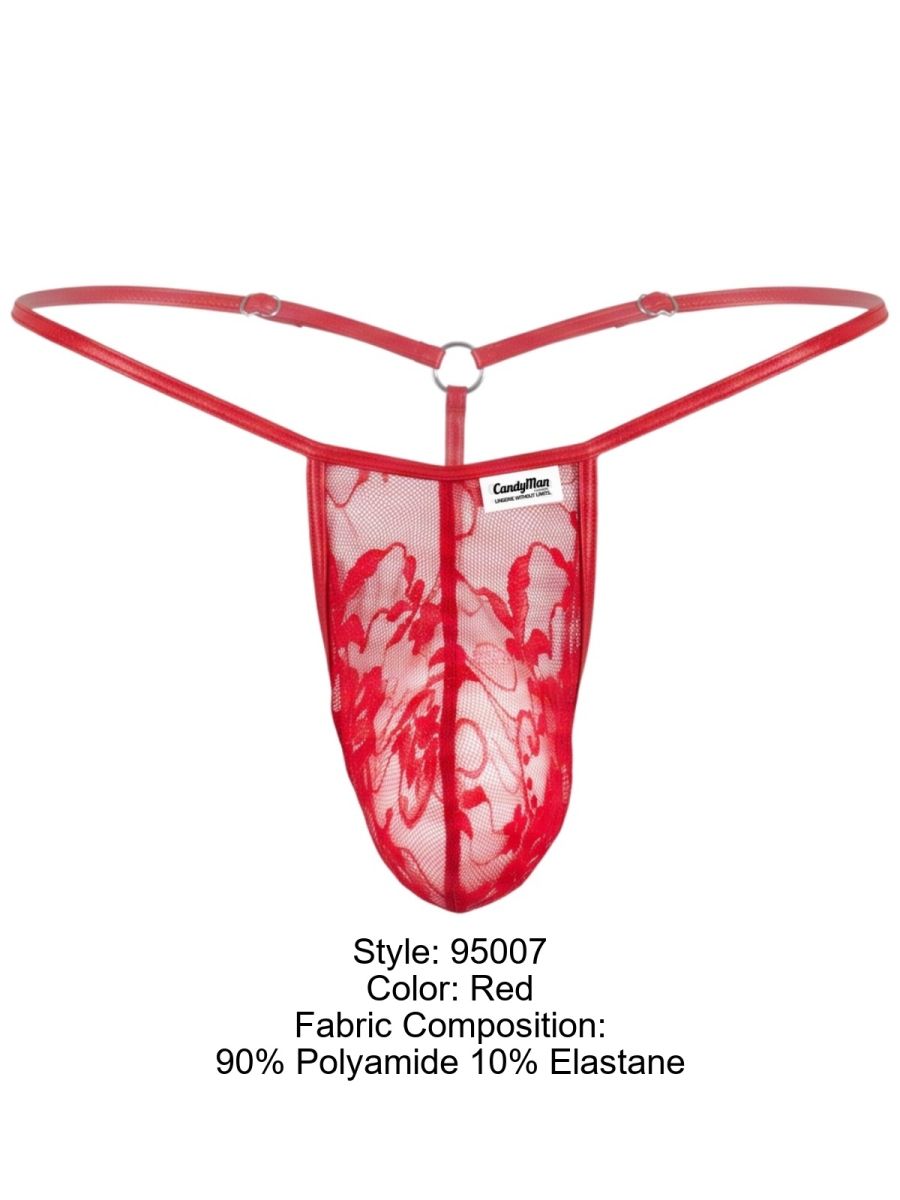 CandyMan 95007 Mens Intimate Sheer Lace Mini Thongs Red
