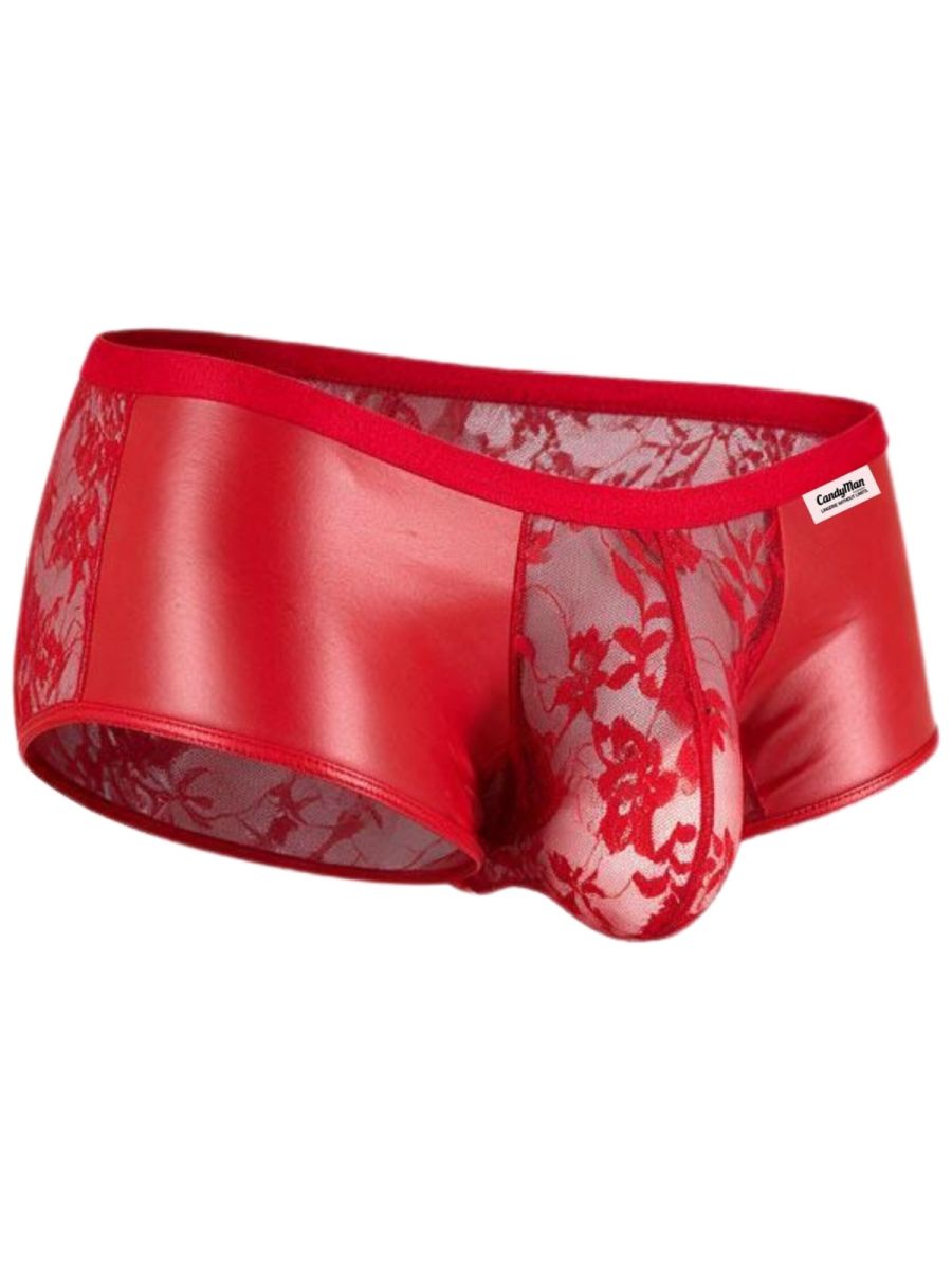 CandyMan 95008 Mens Intimate Sheer Lace Trunks Red