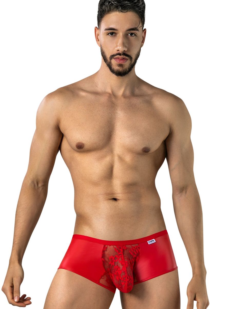 CandyMan 95008 Mens Intimate Sheer Lace Trunks Red