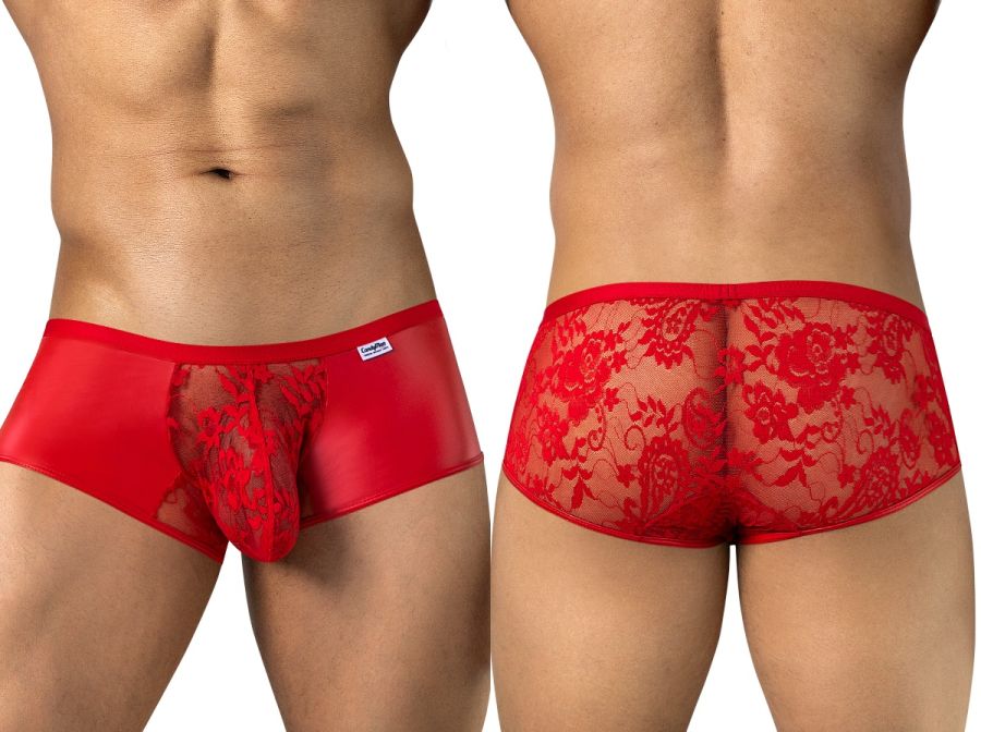 CandyMan 95008 Mens Intimate Sheer Lace Trunks Red