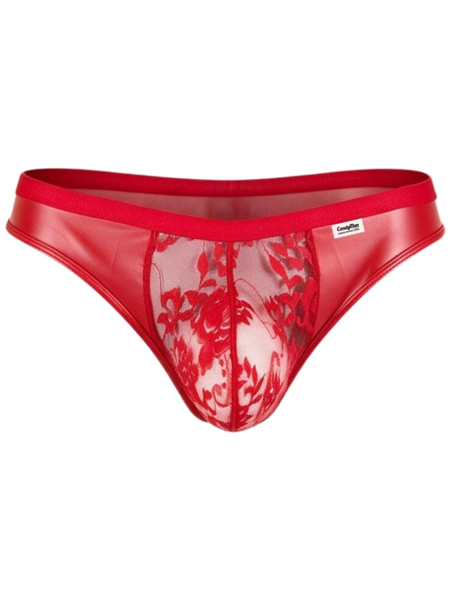 CandyMan 95009 Mens Intimate Sheer Lace Thongs Red