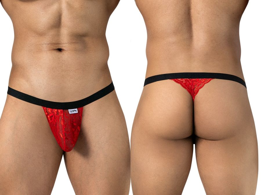 CandyMan 95013 Mens Floral Stretch Lace Thongs Red-Black