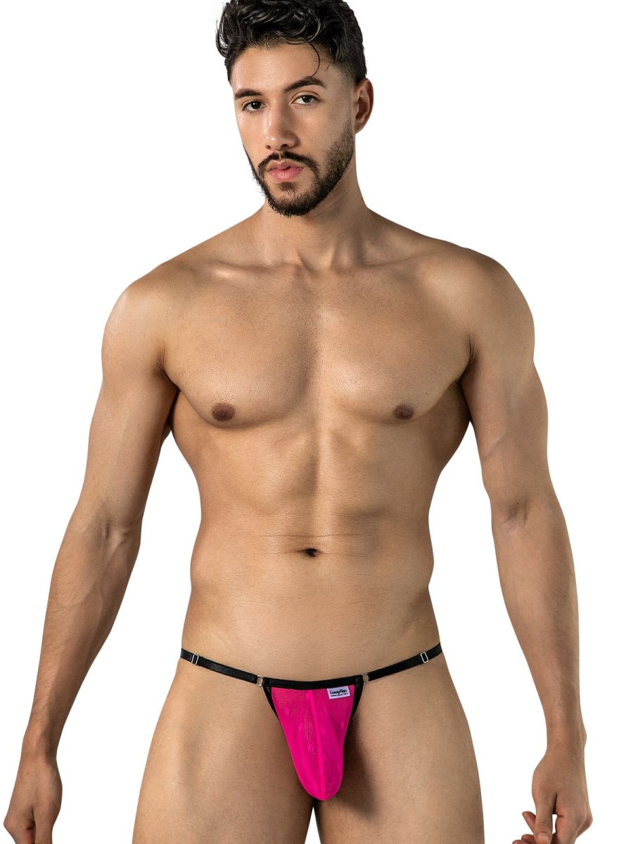 CandyMan 95016 Mens Stretch See-though Dot Mesh Thongs Hot Pink