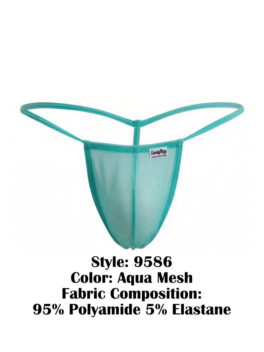CandyMan 9586 Mens Sexy G-string Thong Aqua Mesh