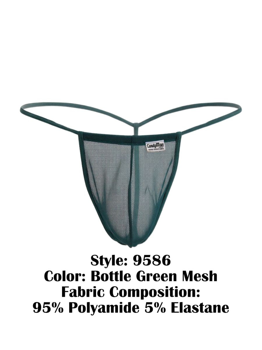 CandyMan 9586 Mens Sexy G-string Thong Bottle Green Mesh