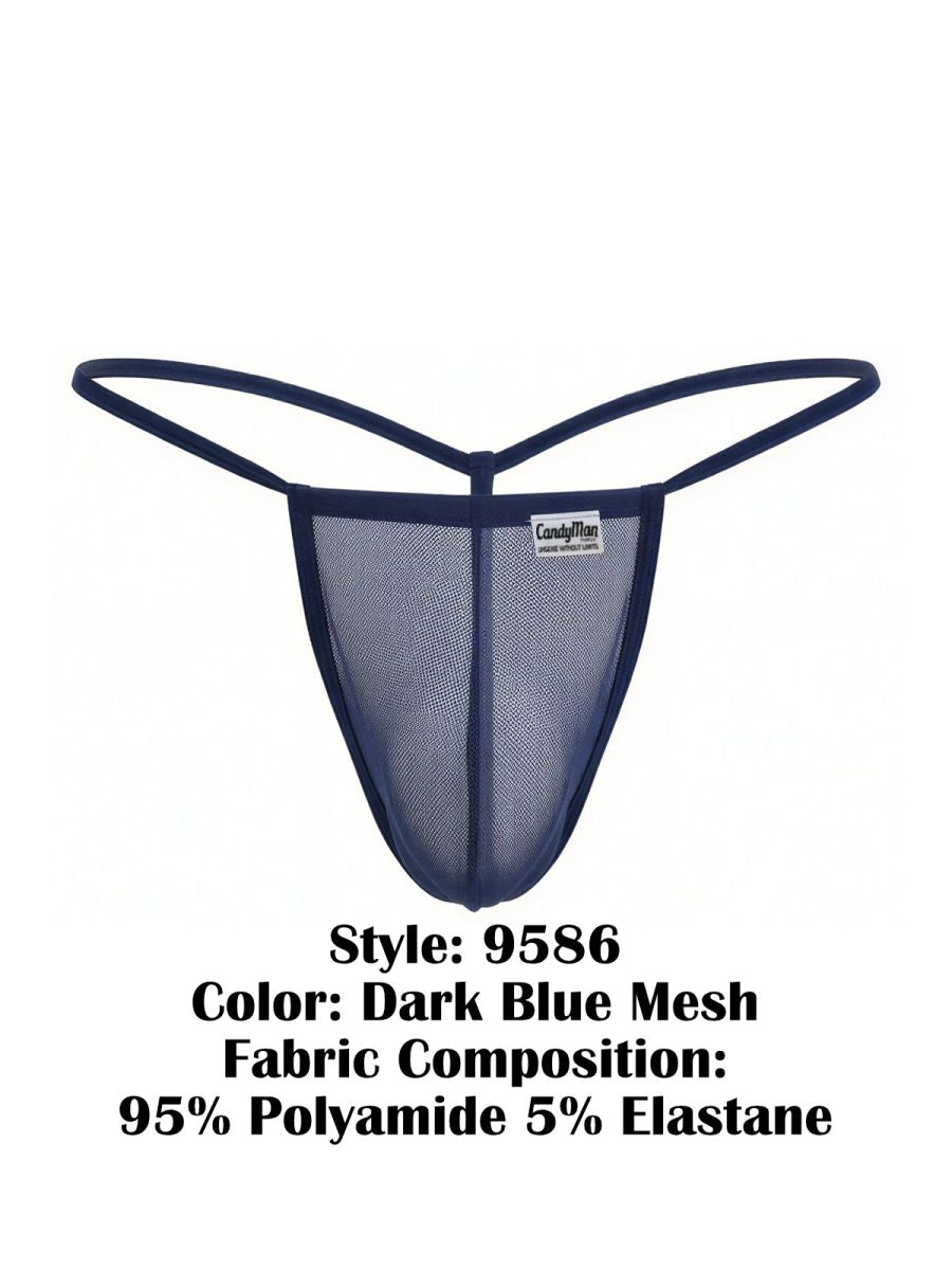 CandyMan 9586 Mens Sexy G-string Thong Dark Blue Mesh