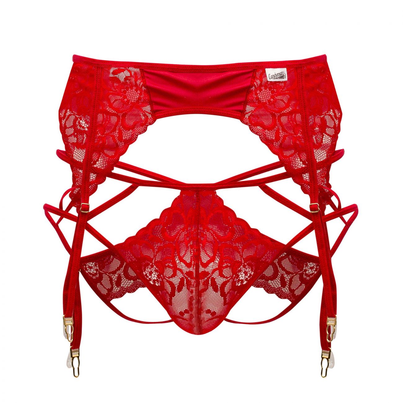 CandyMan 99550 Lace Garter-Jockstrap Outfit Red