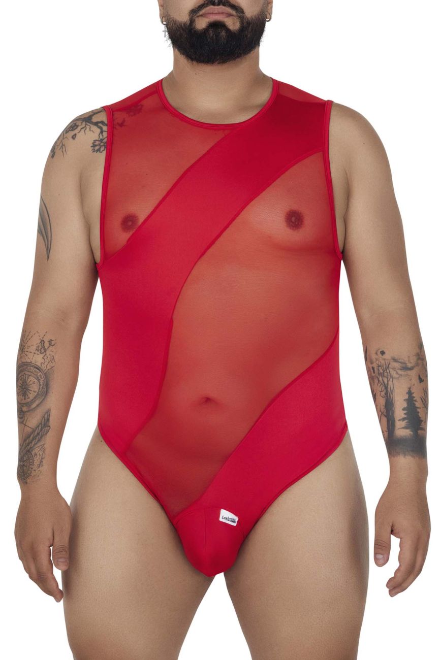 CandyMan 99699X Mesh Bodysuit Red Plus Sizes