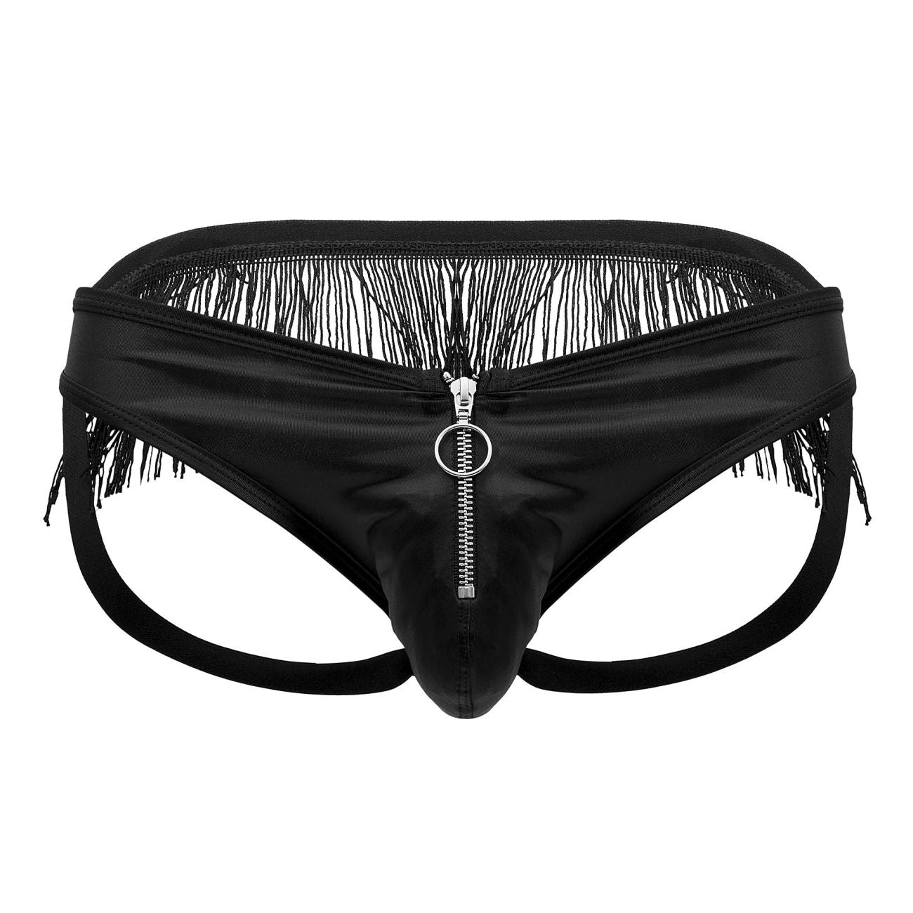 CandyMan 99753 Fringe Jockstrap with Zipper Front Black