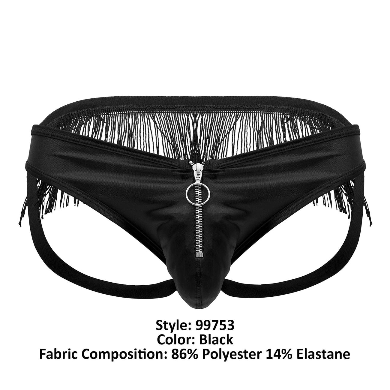 JCSTK - CandyMan 99753 Fringe Jockstrap with Zipper Front Black