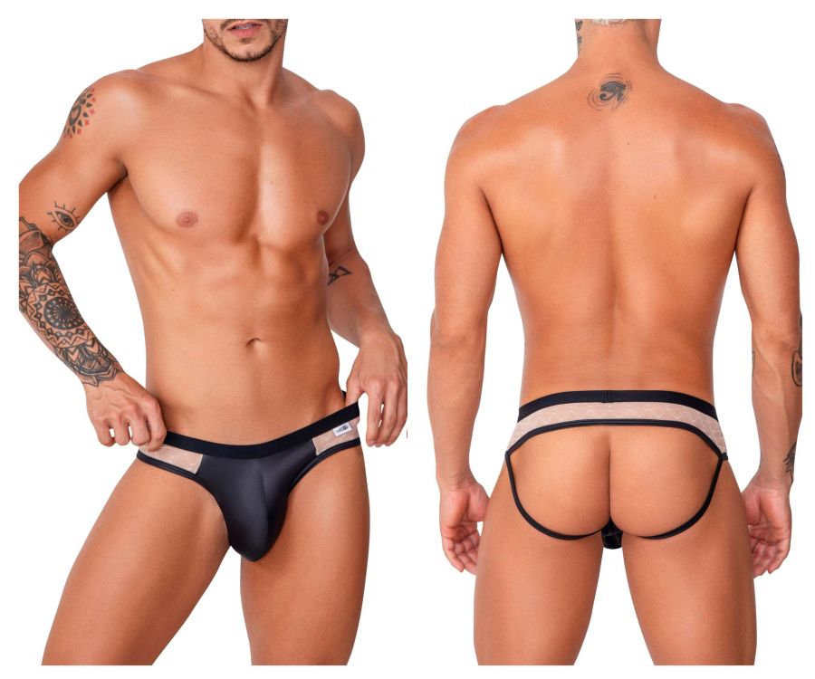 CandyMan 99763 Lace Jockstrap Nude-Black