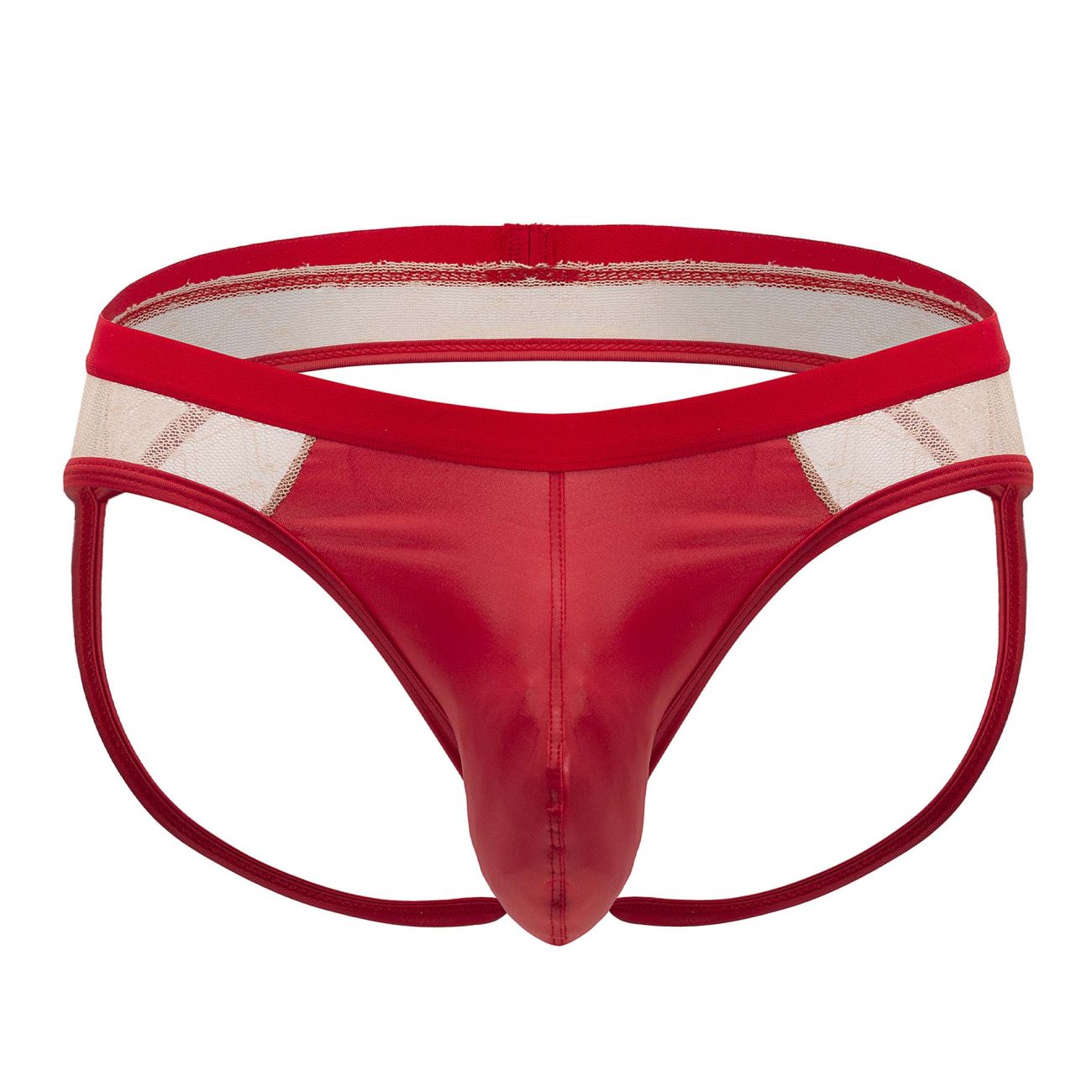 CandyMan 99763 Lace Jockstrap Nude-Red