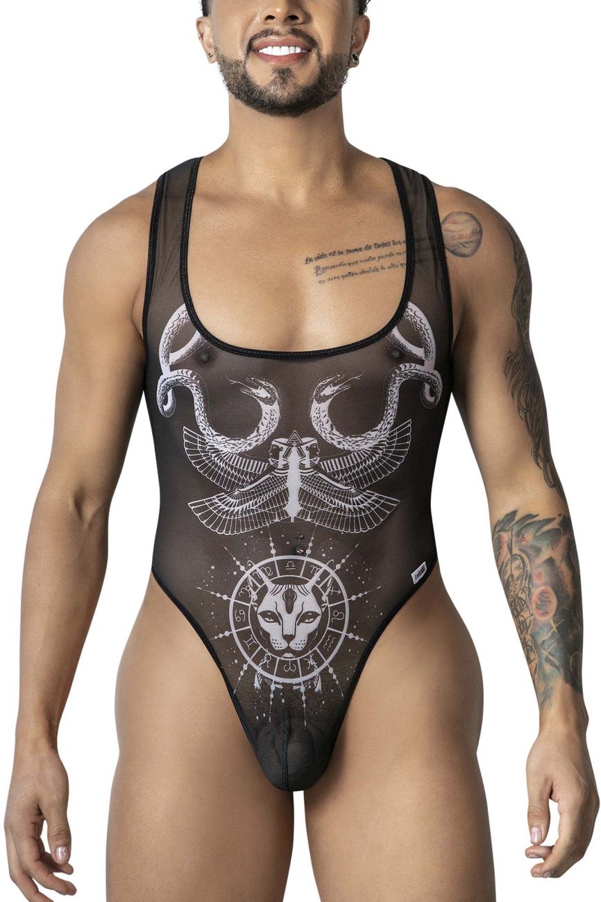 CandyMan 99869 Egyptian Mens Bodysuit Black-White