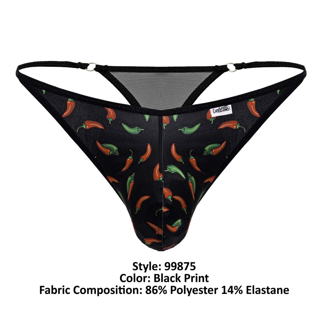 CandyMan 99875 Mens Breathable Mesh Chilli Pepper Thongs  Black Print Plus Sizes