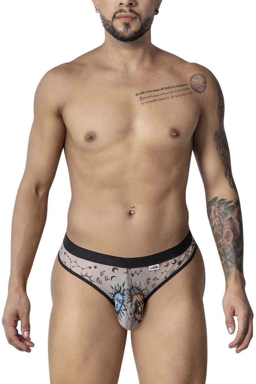 CandyMan 99885 Mens Cosmic Style Sun Moon Thong Nude-Black Plus Sizes