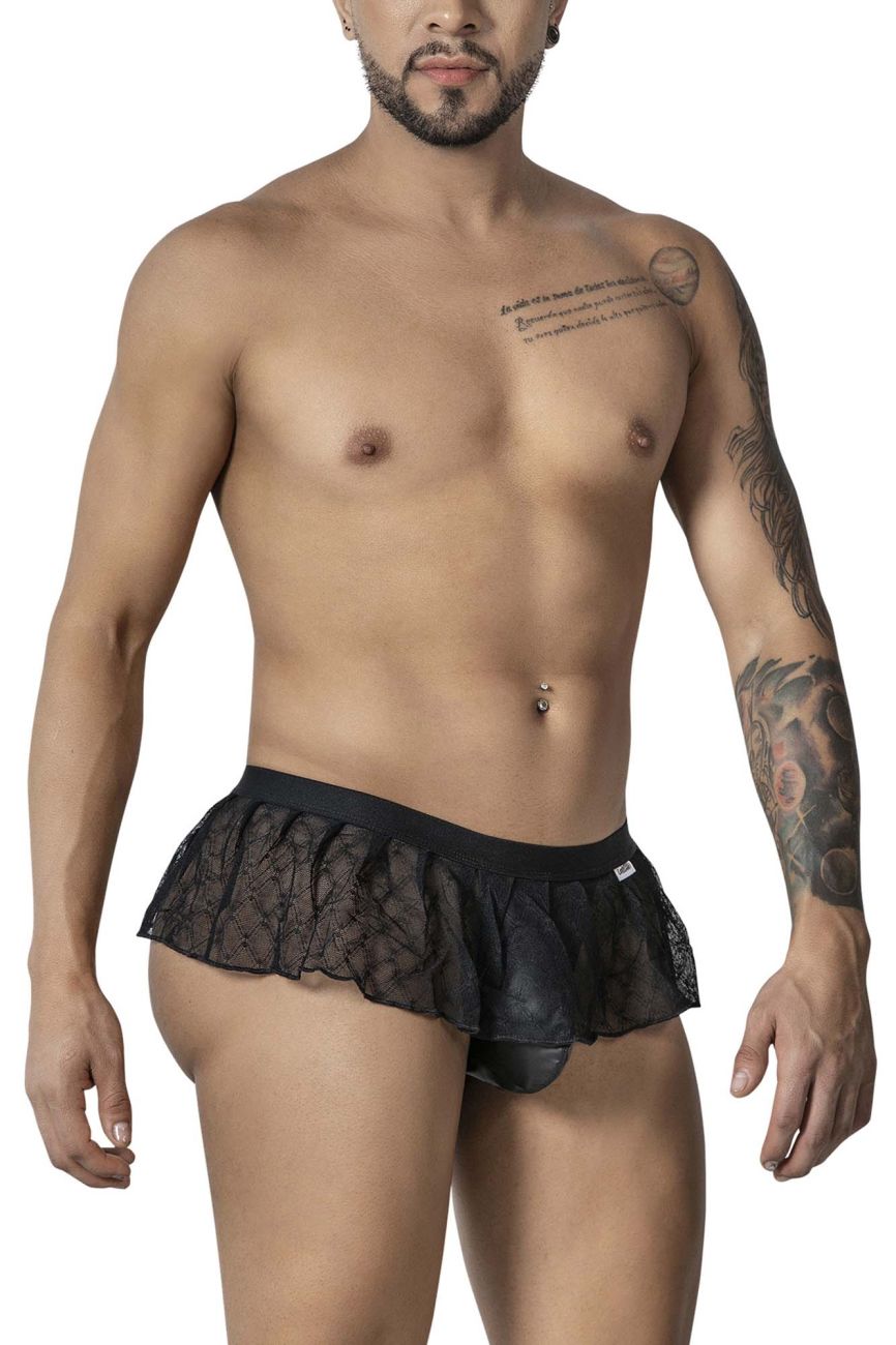 CandyMan 99901 Mens Geometric Playful Mesh Skirt Thongs Black