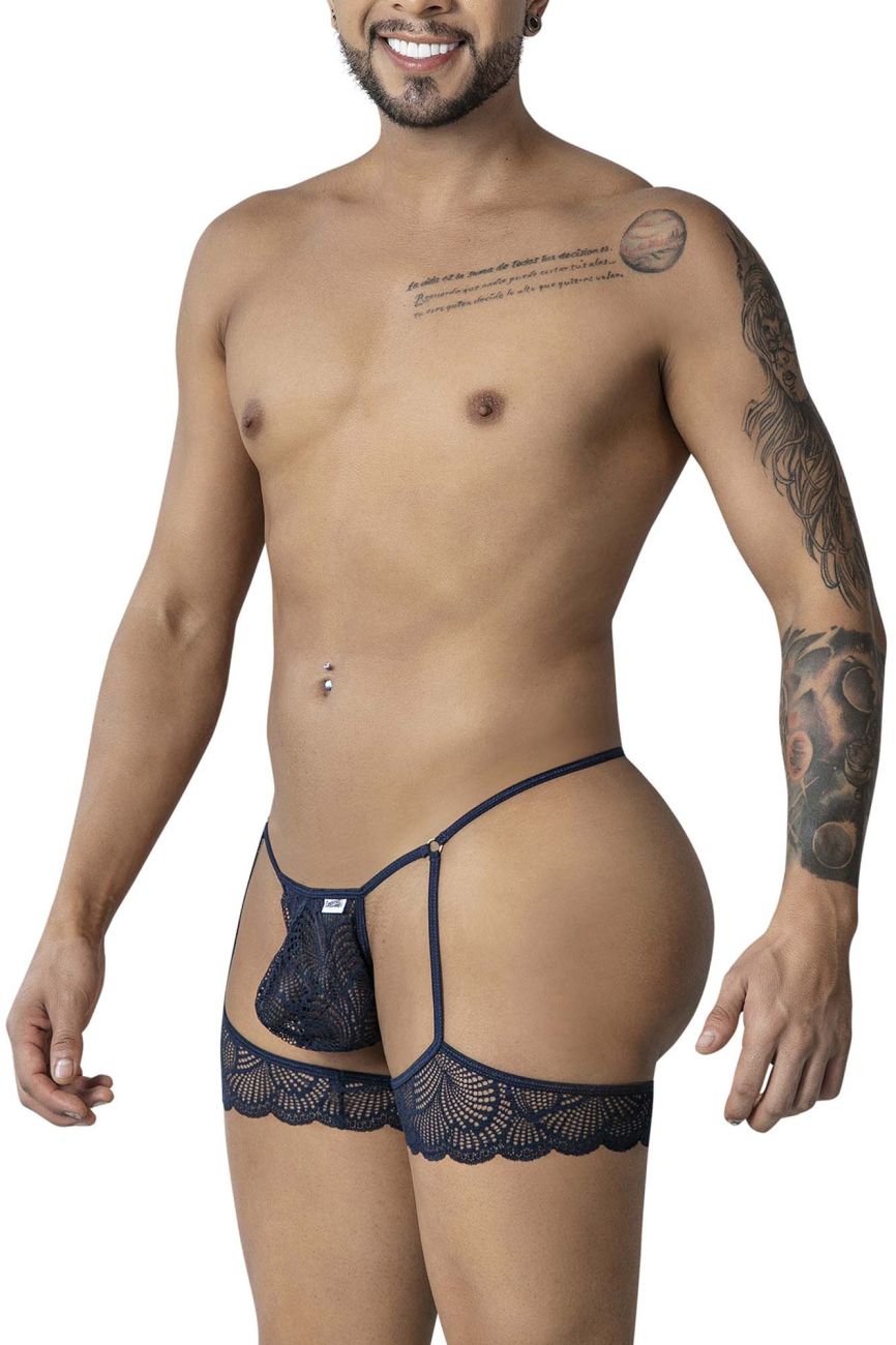 CandyMan 99906 Mens Sexy Garter Lace Thongs Navy Plus Sizes