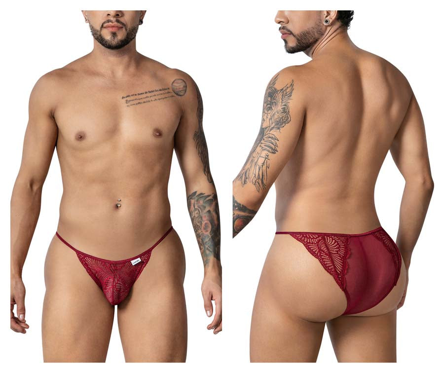 CandyMan 99914 Mens Sexy Lace Briefs Burgundy