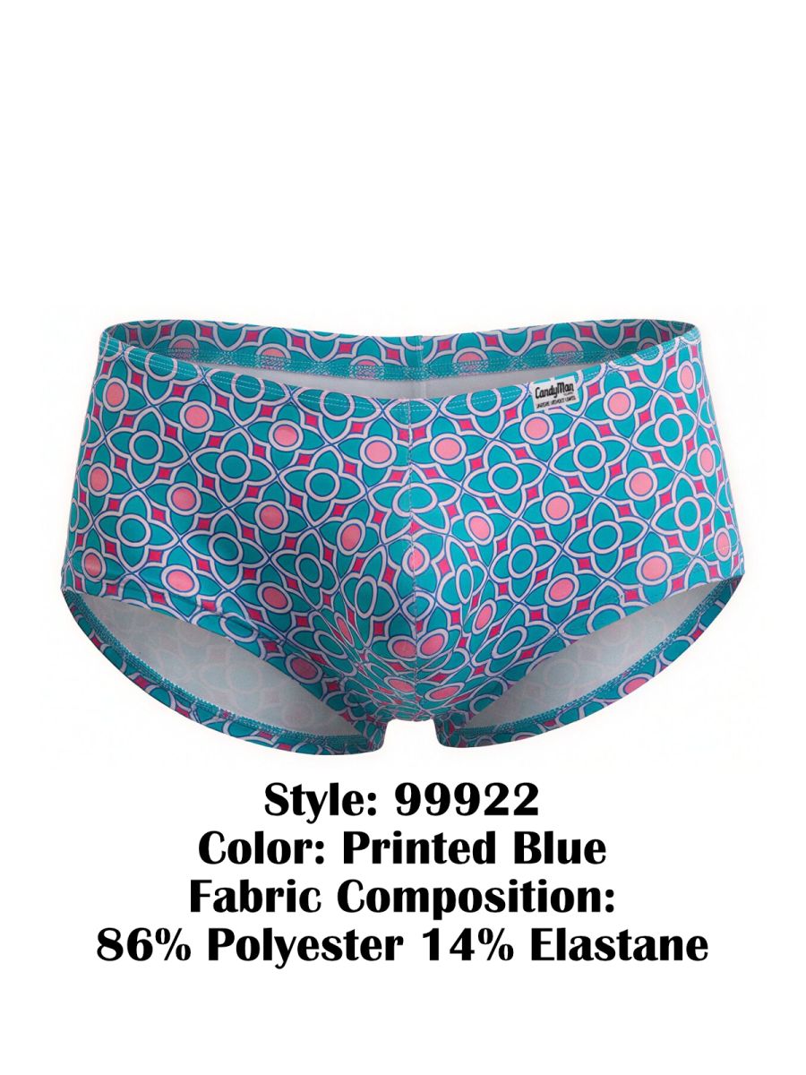 CandyMan 99922 Mens Holiday Low Rise Trunks Boxer Briefs Printed Blue