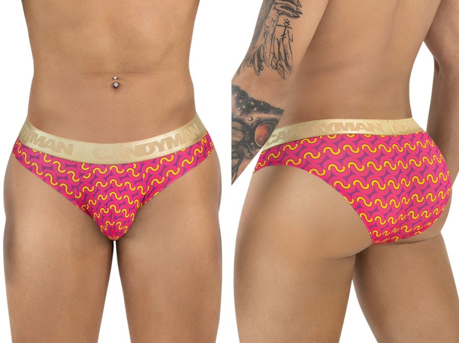 CandyMan 99926 Mens Metallic-look Waistband Briefs Printed Pink