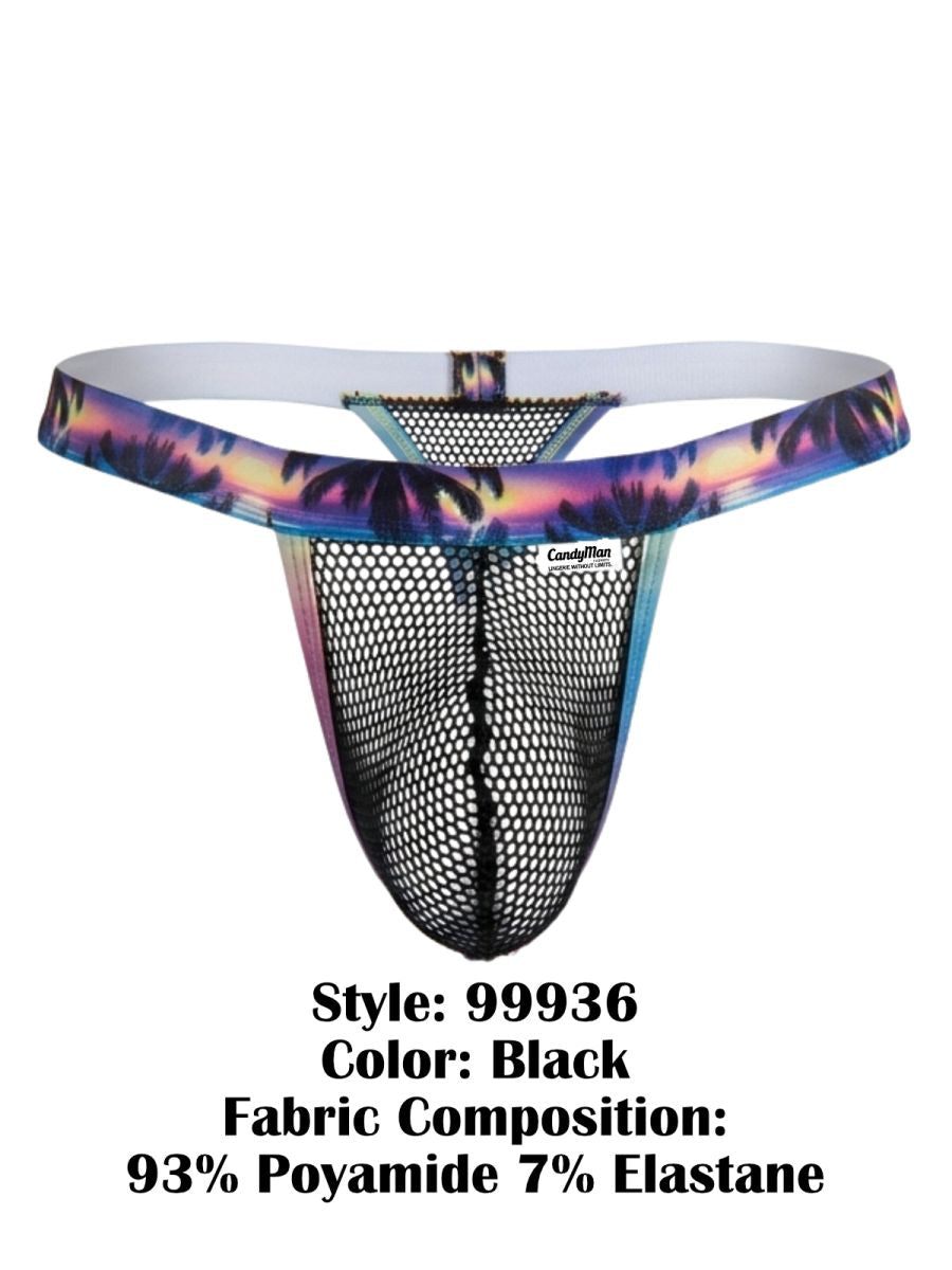 CandyMan 99936 Mens Ultra Daring Palm Tree & Mesh Thongs Black