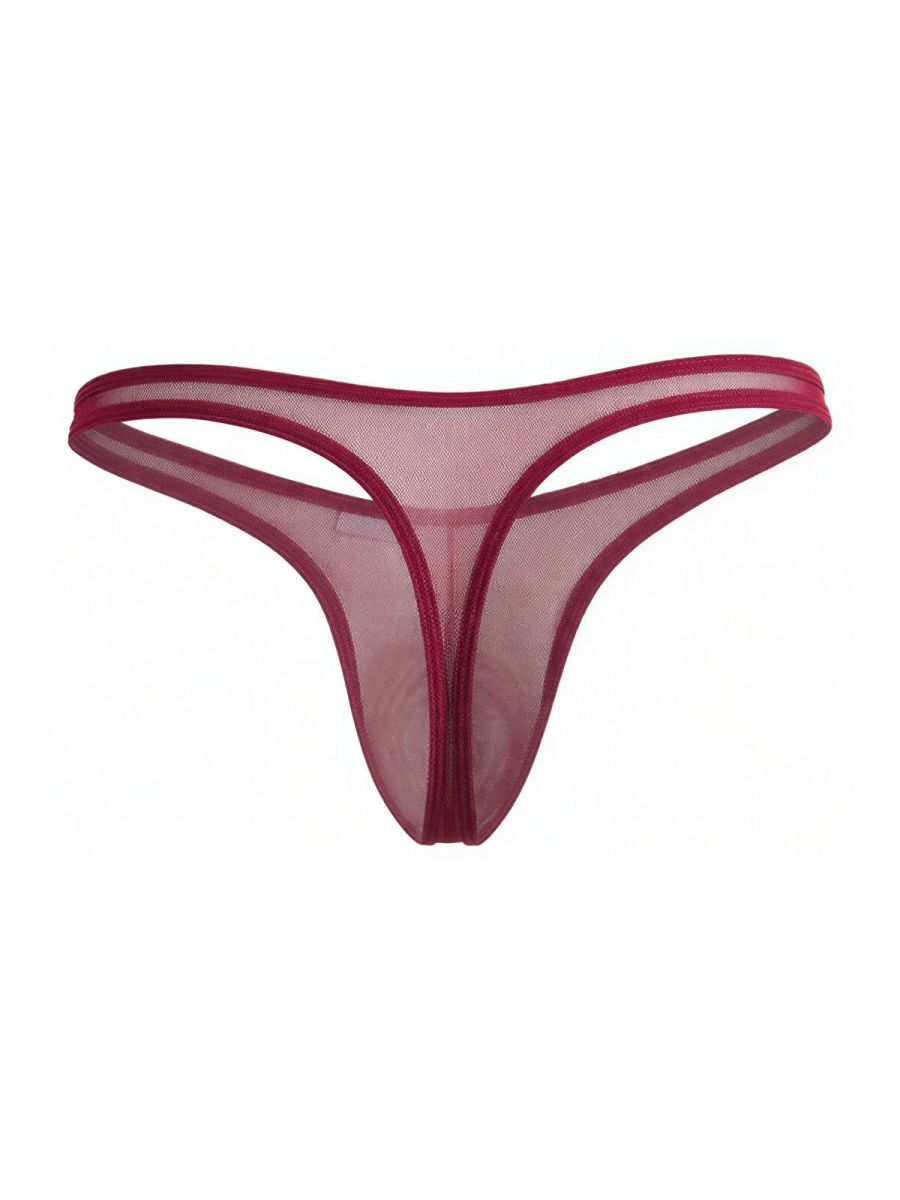 CandyMan 99954 Mens Minimal Barely There Thongs Burgundy Mesh Plus Sizes